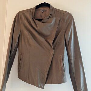 Vince Leather Scuba Jacket – Olive Green | Size XS